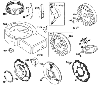 Blower Hsg, Flywheel, Screen Diagram and Parts List for 252707-0135-XX  Briggs and Stratton Engine